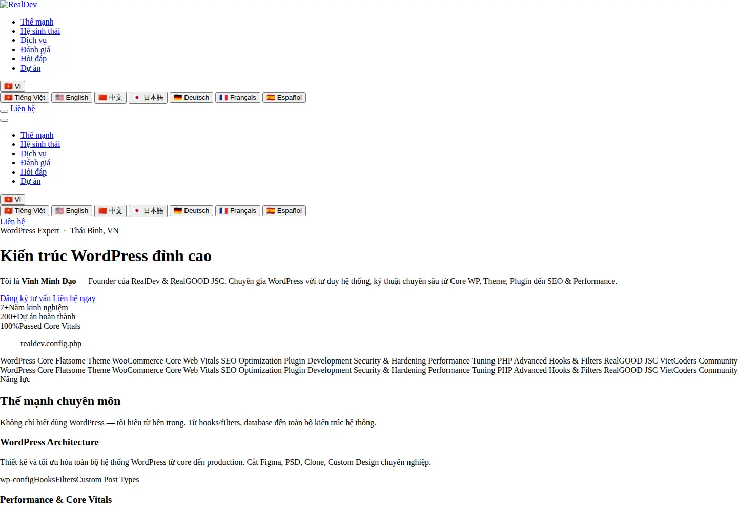Captured homepage of realdev.vn in the current scan
