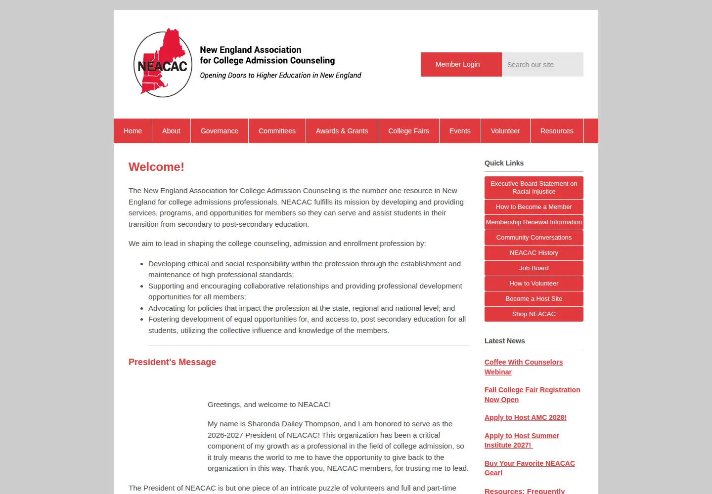 Screenshot of neacac.org