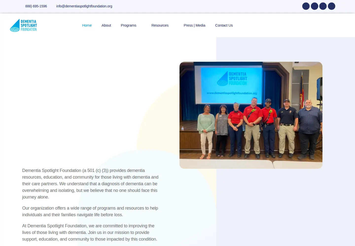Captured homepage of dementiaspotlightfoundation.org in the current scan