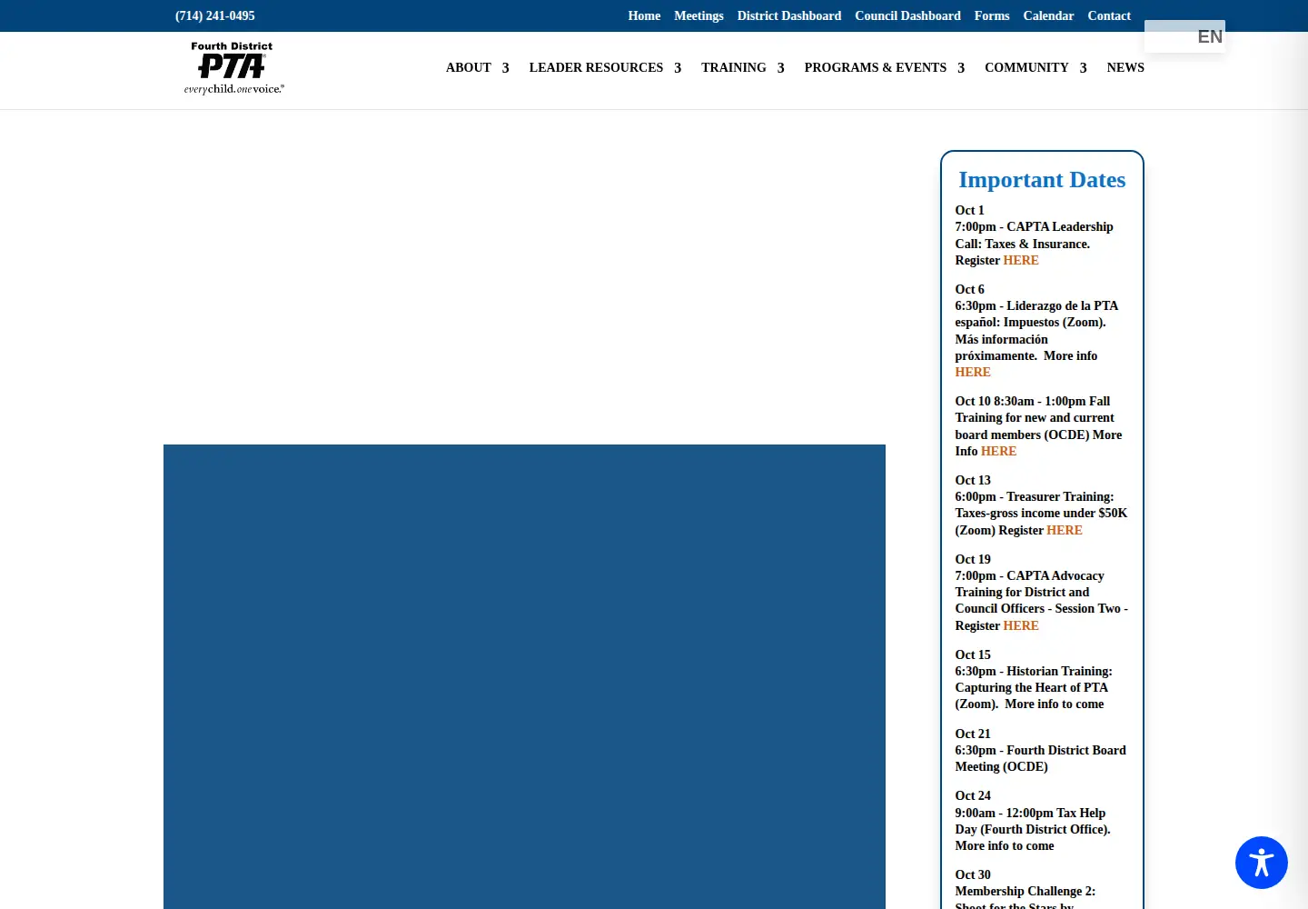 Captured homepage of fourthdistrictpta.org in the current scan