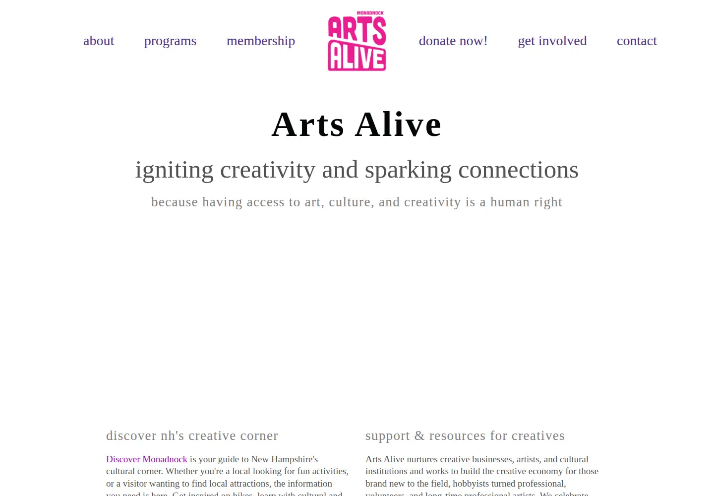 Screenshot of monadnockartsalive.org
