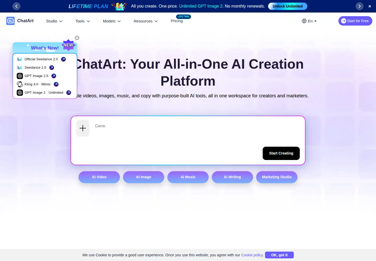 Screenshot of chatartpro.com