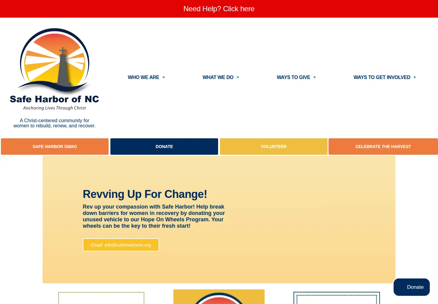 Captured homepage of safeharbornc.org in the current scan