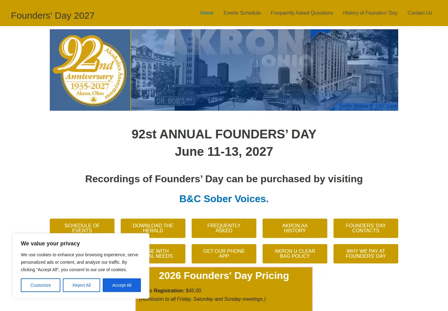 Captured homepage of foundersday.org in the current scan