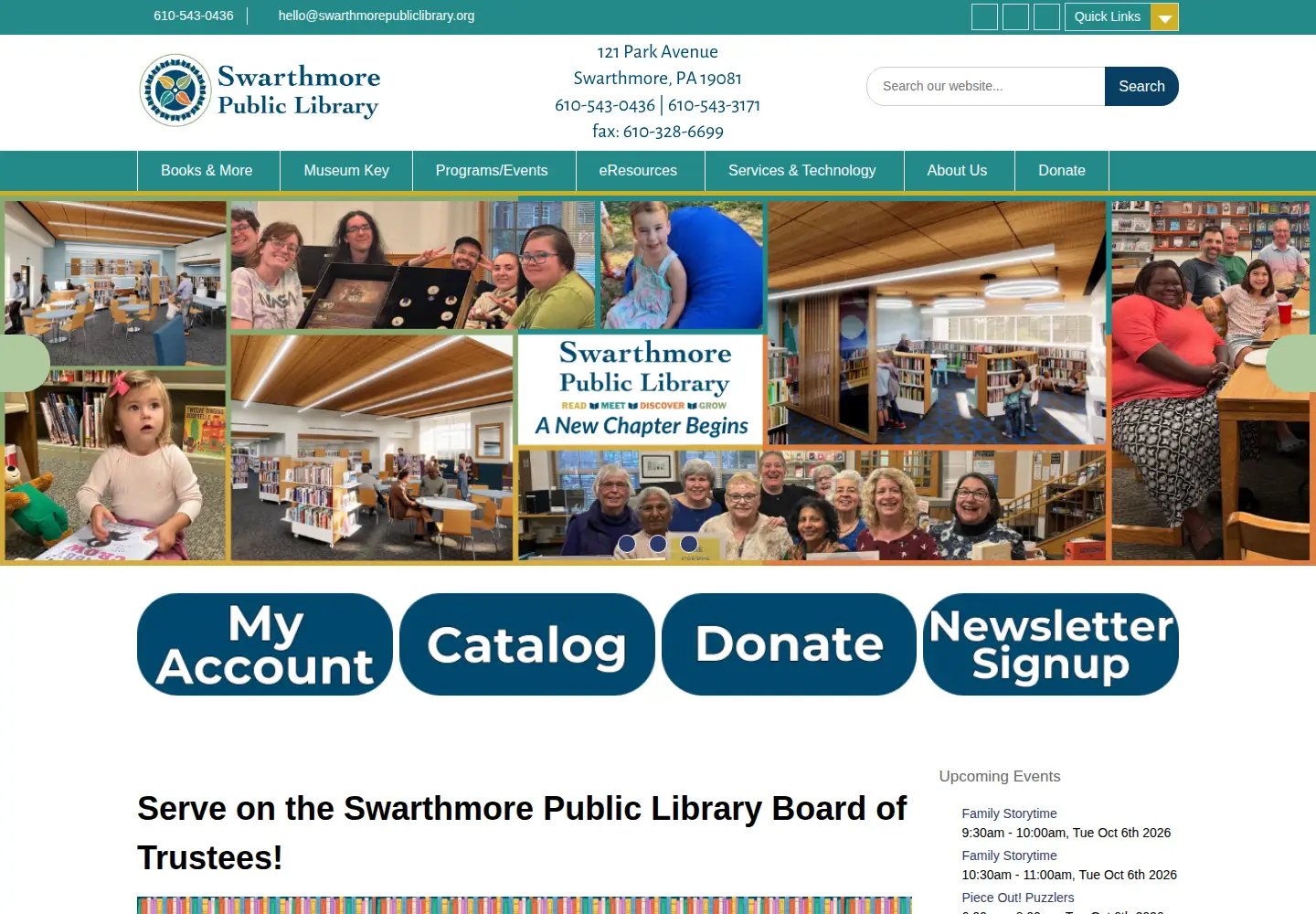 Screenshot of swarthmorepubliclibrary.org