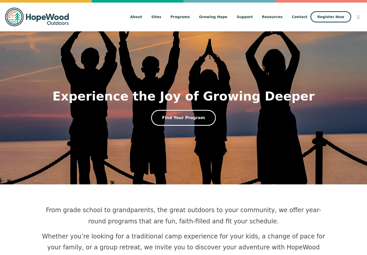 Captured homepage of hopewoodoutdoors.org in the current scan