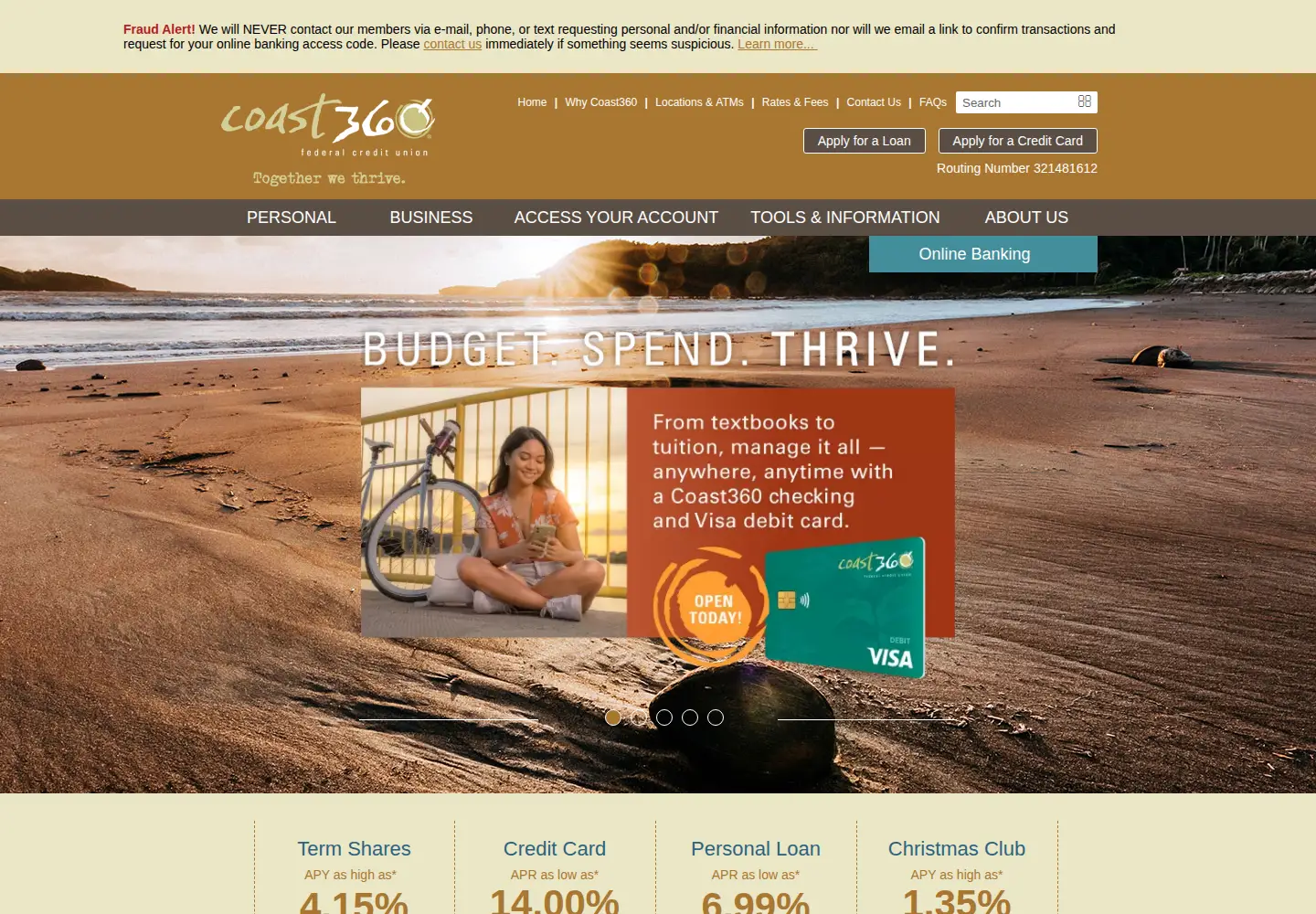 Captured homepage of coast360fcu.com in the current scan