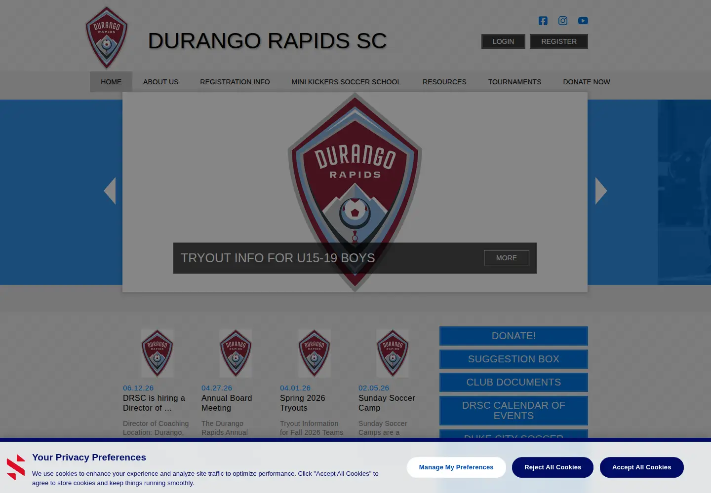 Screenshot of durangosoccer.com