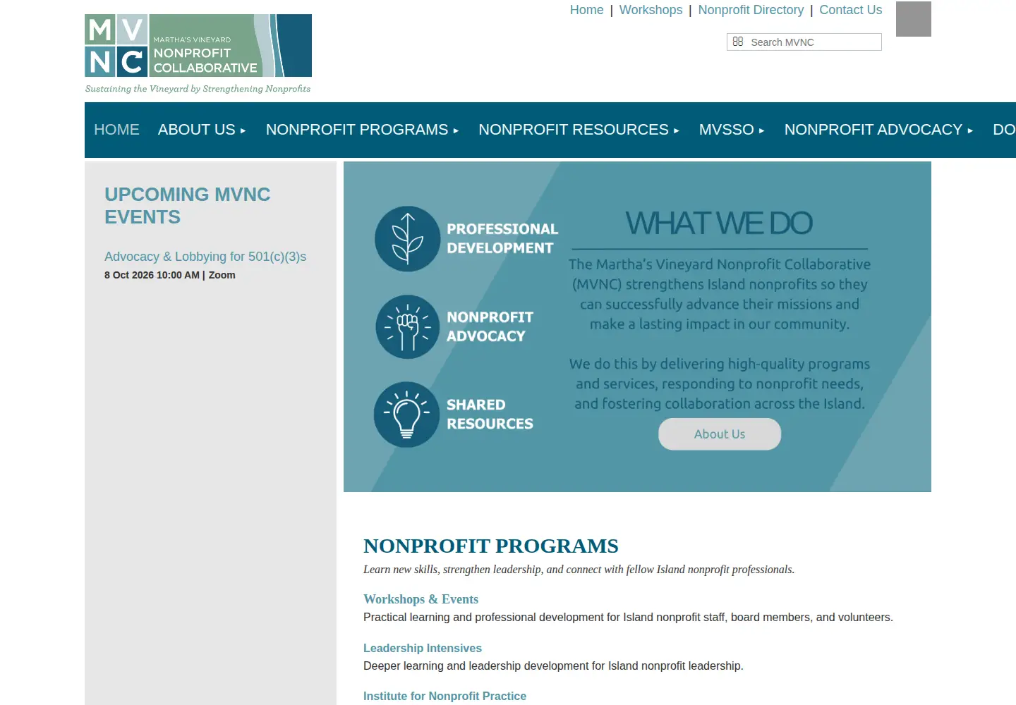 Screenshot of mvnonprofits.org