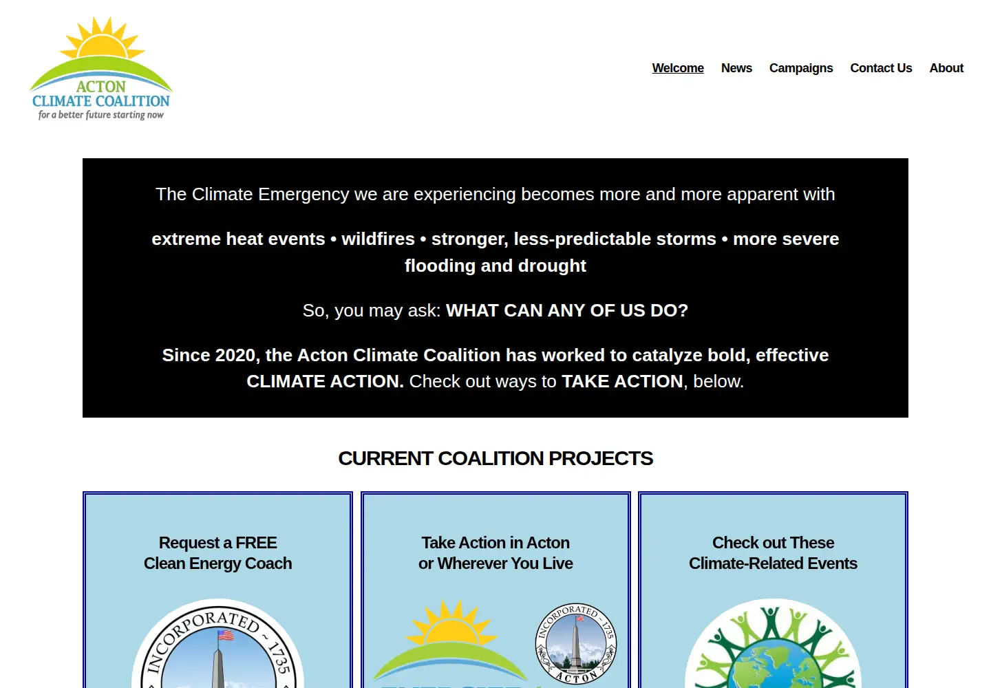 Screenshot of actonclimatecoalition.org