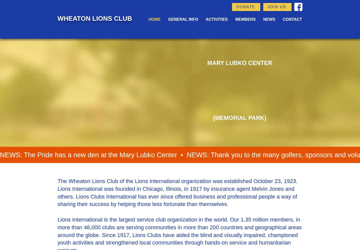 Captured homepage of wheatonlions.org in the current scan