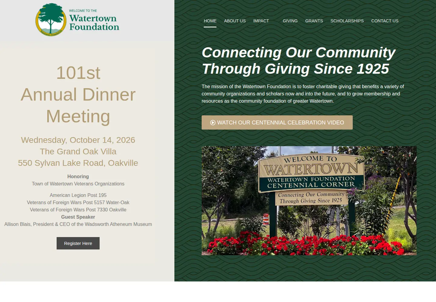 Captured homepage of watertownfoundation.com in the current scan