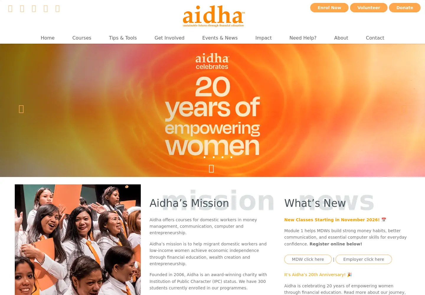 Captured homepage of aidha.org in the current scan