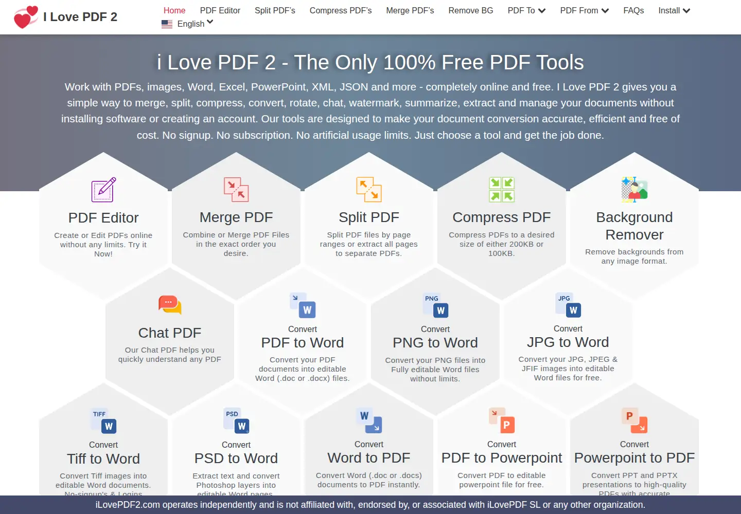 Captured homepage of ilovepdf2.com in the current scan