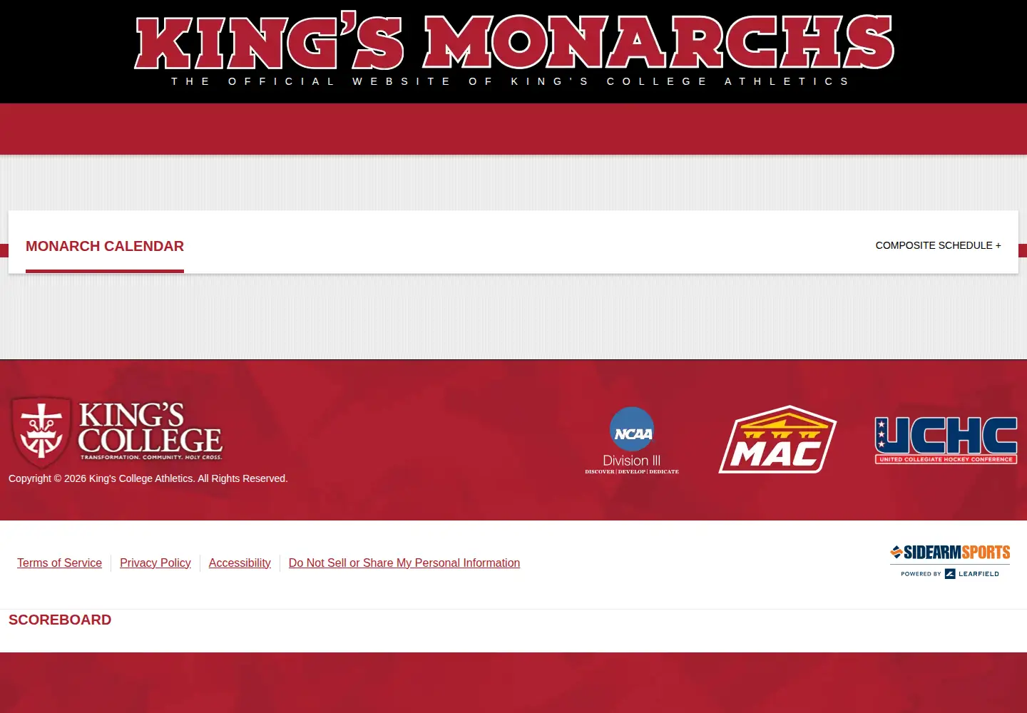 Screenshot of kingscollegeathletics.com