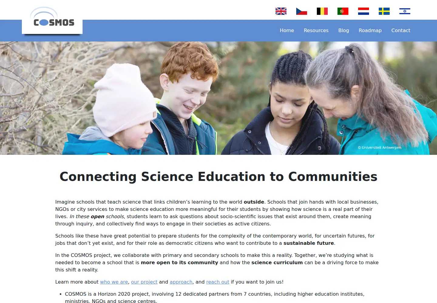 Screenshot of cosmosproject.eu