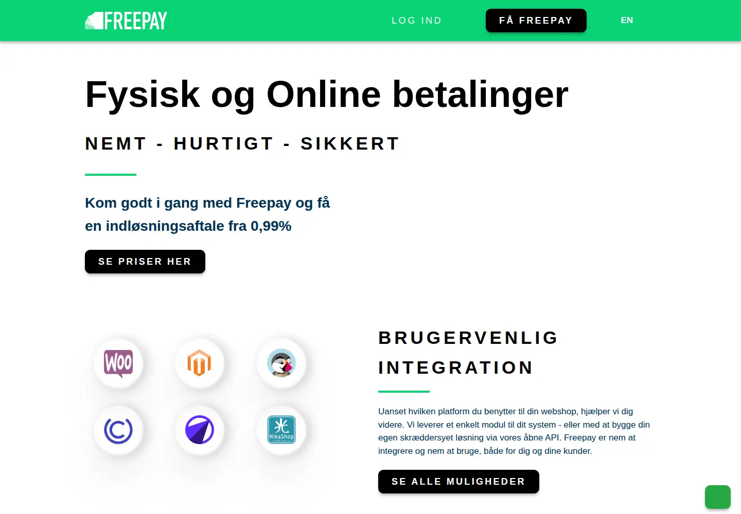 Captured homepage of freepay.dk in the current scan