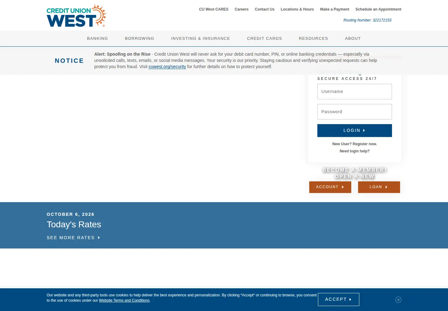 Captured homepage of cuwest.org in the current scan