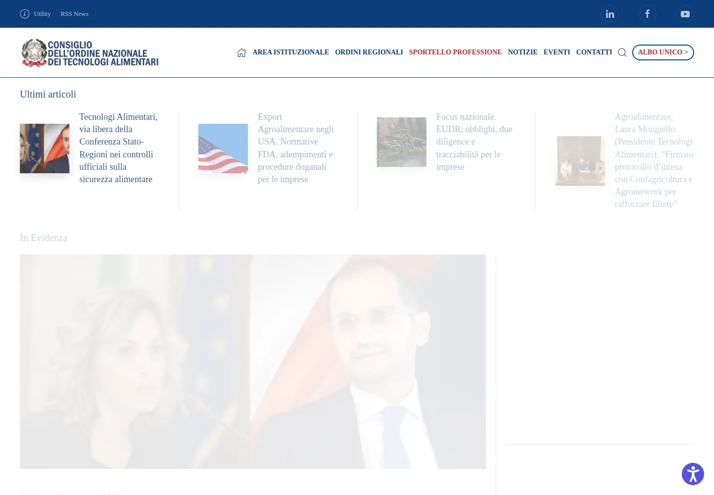 Captured homepage of tecnologialimentari.it in the current scan
