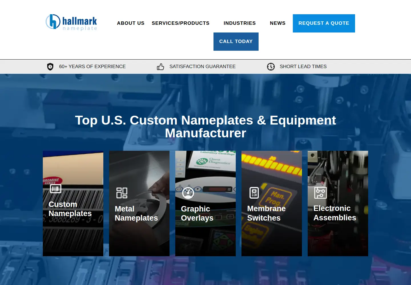 Captured homepage of hallmarknameplate.com in the current scan