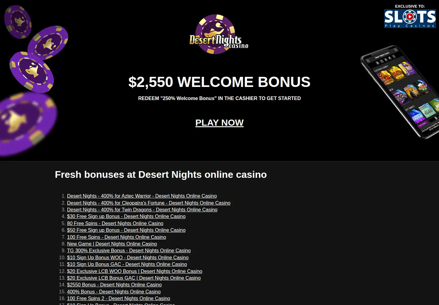 Screenshot of desertnightscasino.net