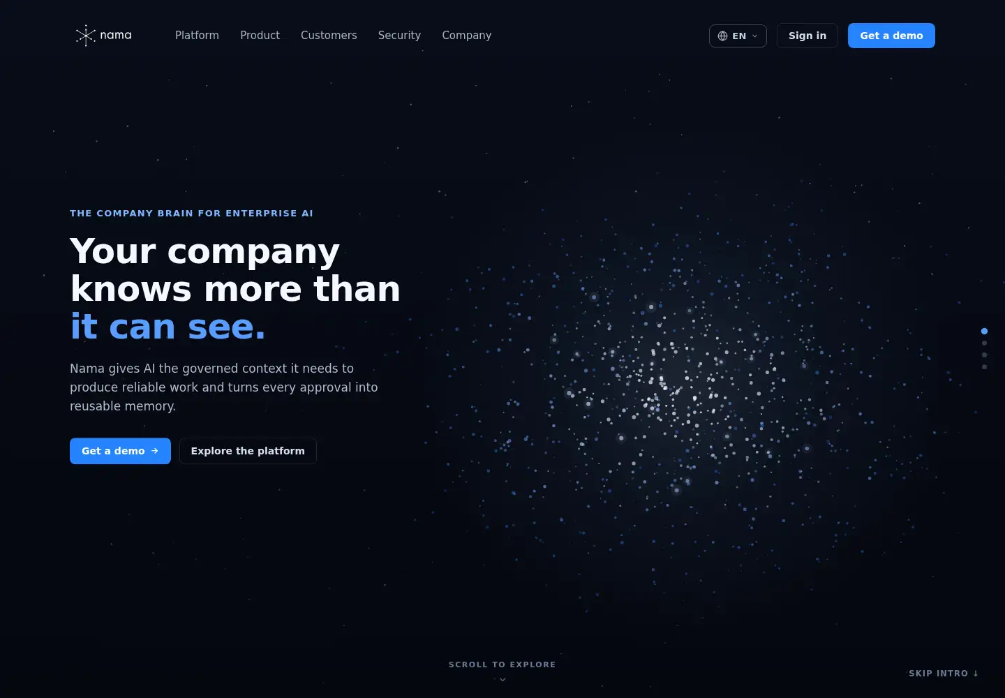 Captured homepage of nama.ai in the current scan