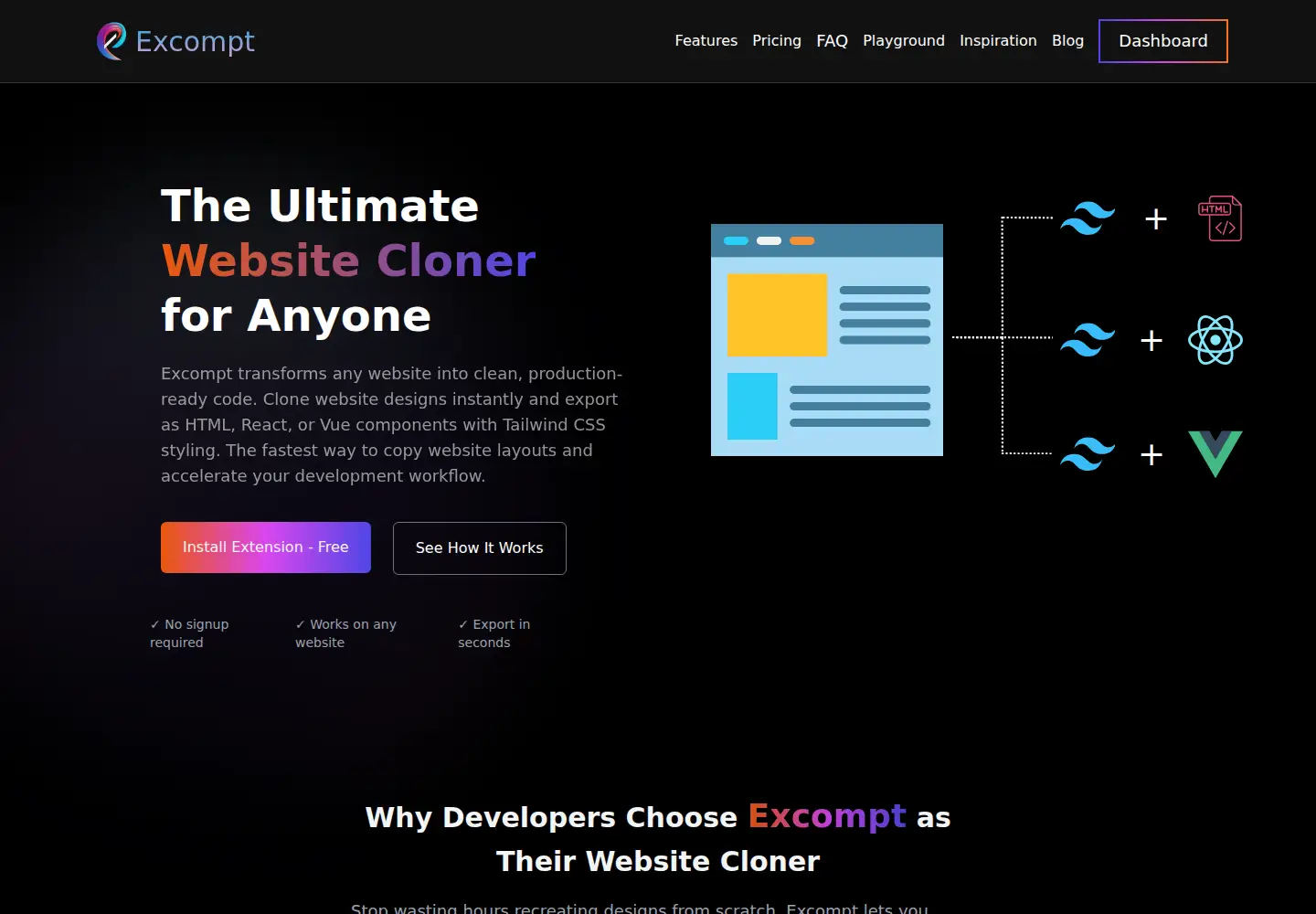 Captured homepage of excompt.com in the current scan