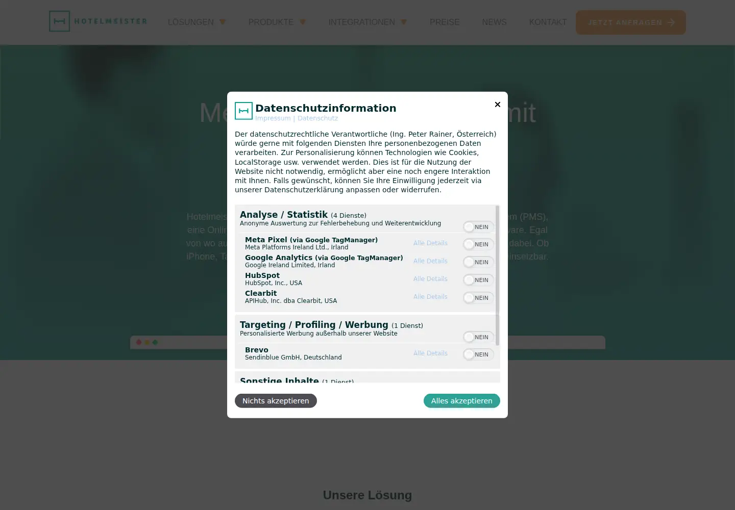 Captured homepage of hotelmeister.com in the current scan