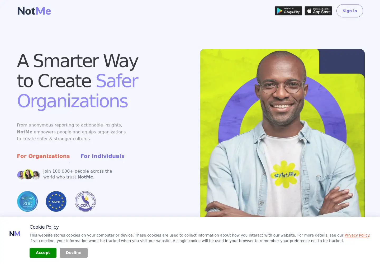 Captured homepage of not-me.com in the current scan