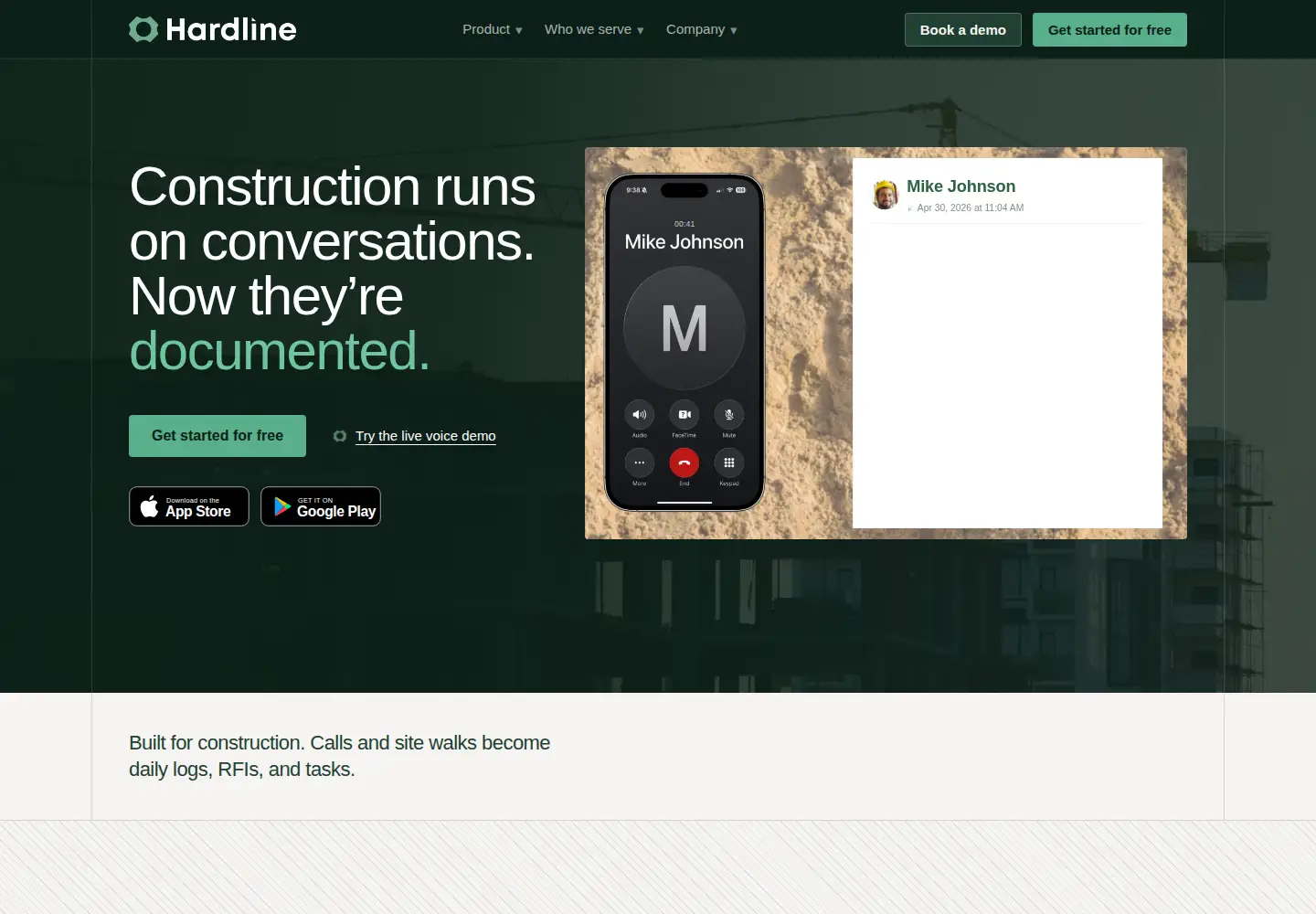 Captured homepage of hardlineapp.com in the current scan