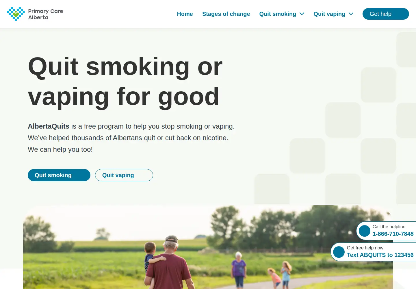 Captured homepage of albertaquits.ca in the current scan
