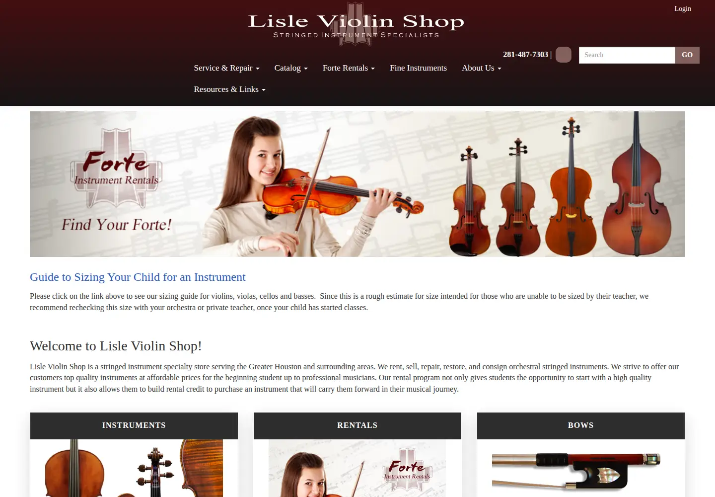 Captured homepage of violins.com in the current scan
