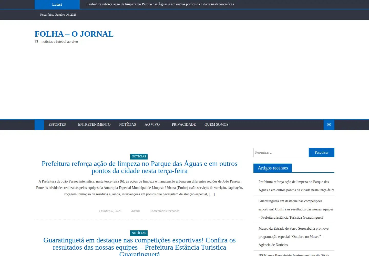 Screenshot of folhaojornal.com.br