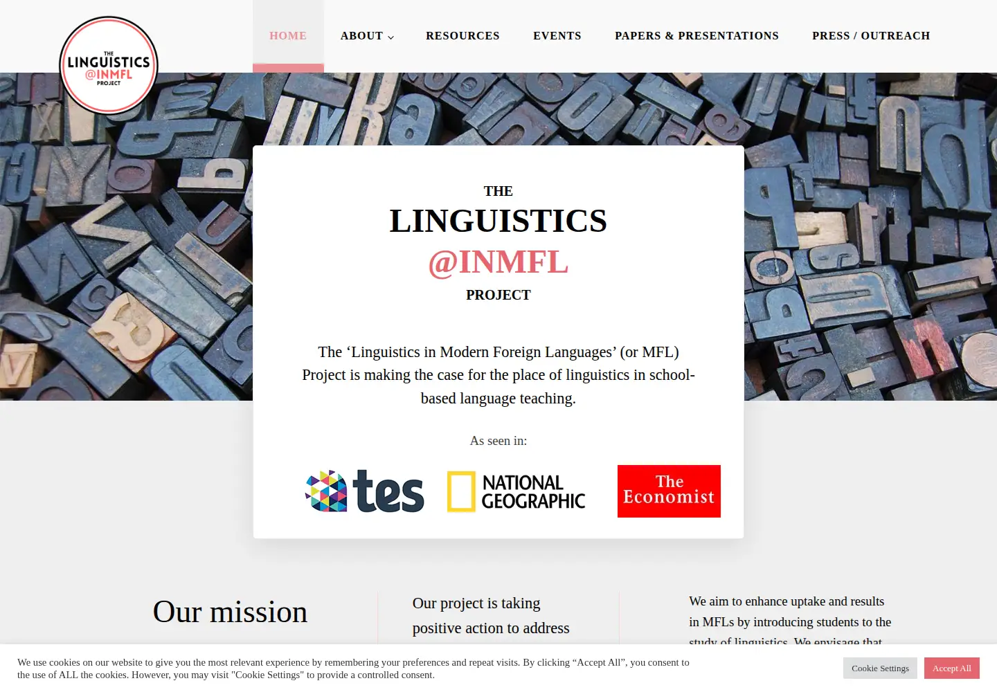 Captured homepage of linguisticsinmfl.co.uk in the current scan