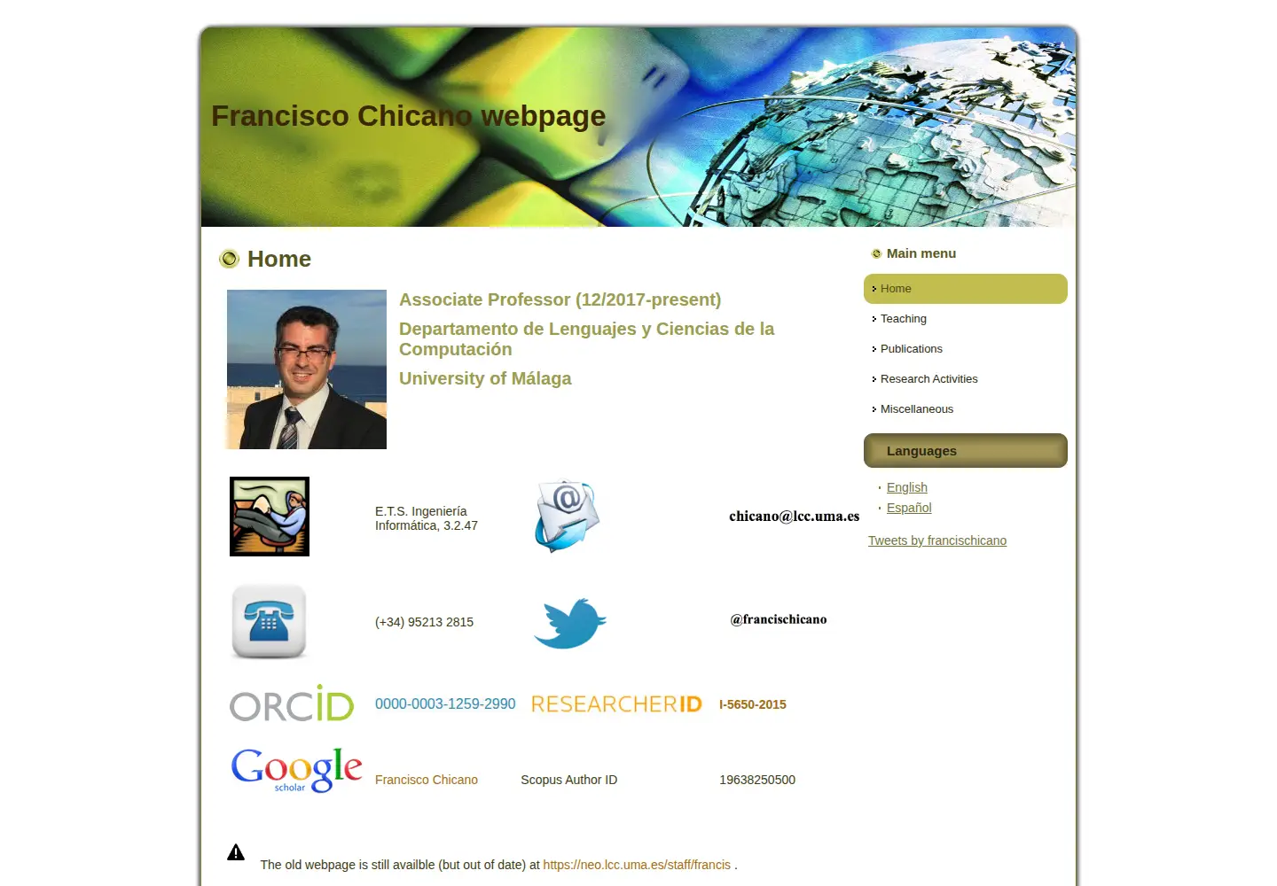 Captured homepage of franciscochicano.es in the current scan