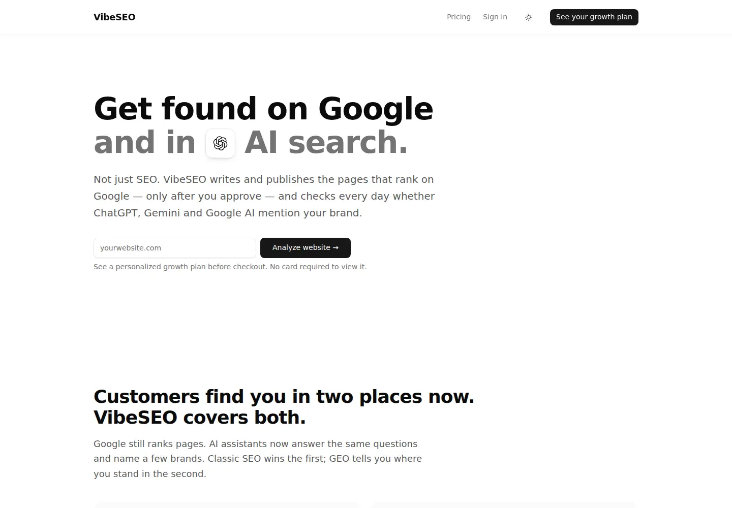 Captured homepage of vibeseo.dev in the current scan