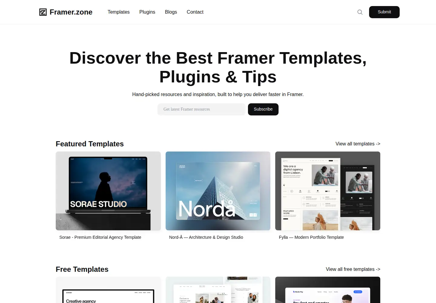 Captured homepage of framer.zone in the current scan
