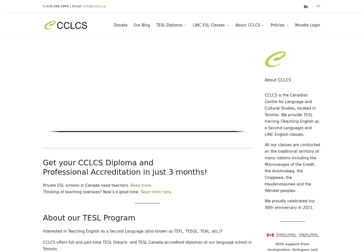 Captured homepage of cclcs.ca in the current scan
