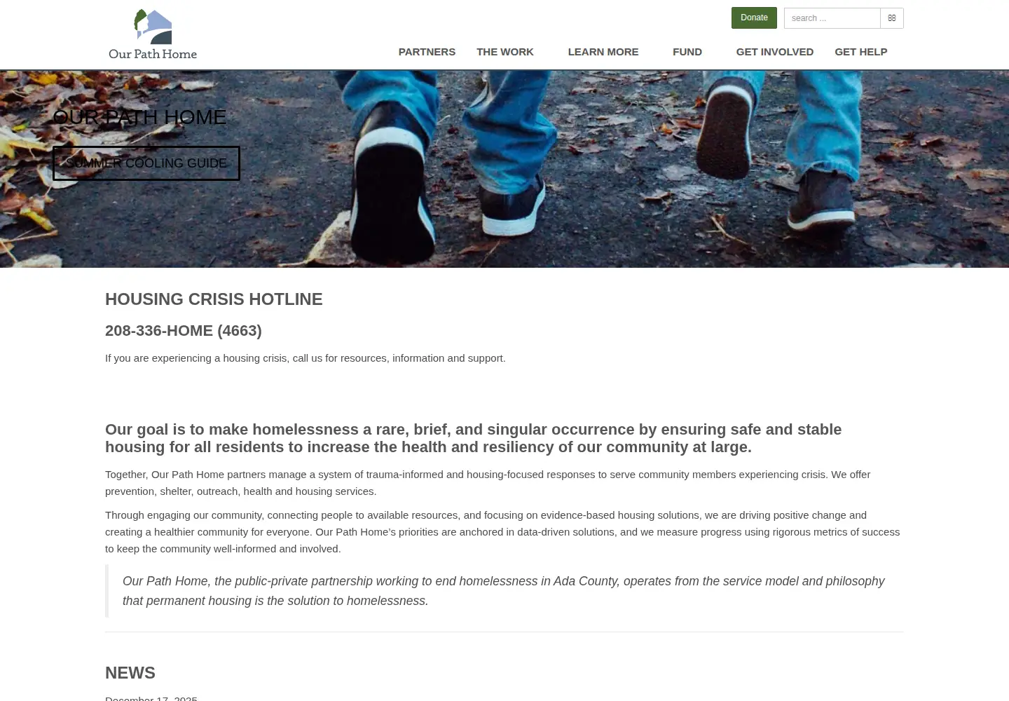 Captured homepage of ourpathhome.org in the current scan