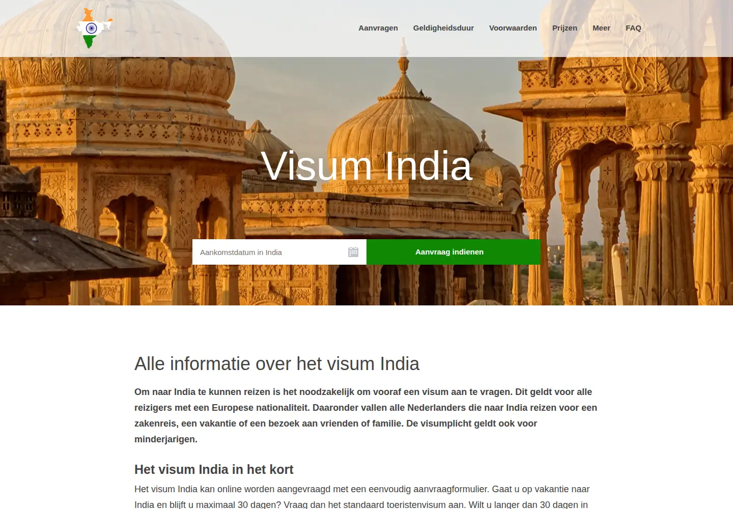 Captured homepage of visumsindia.nl in the current scan