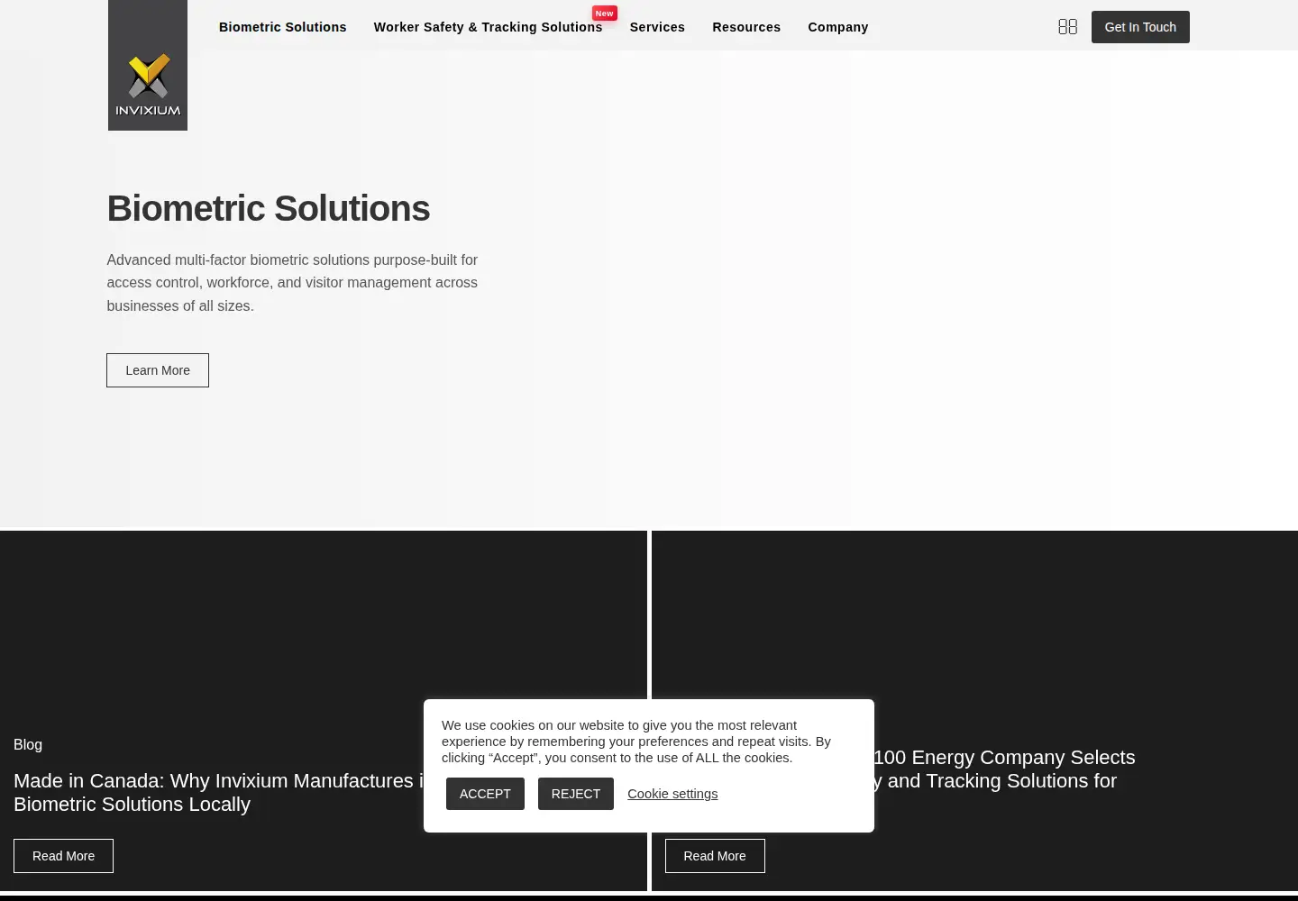 Screenshot of invixium.com