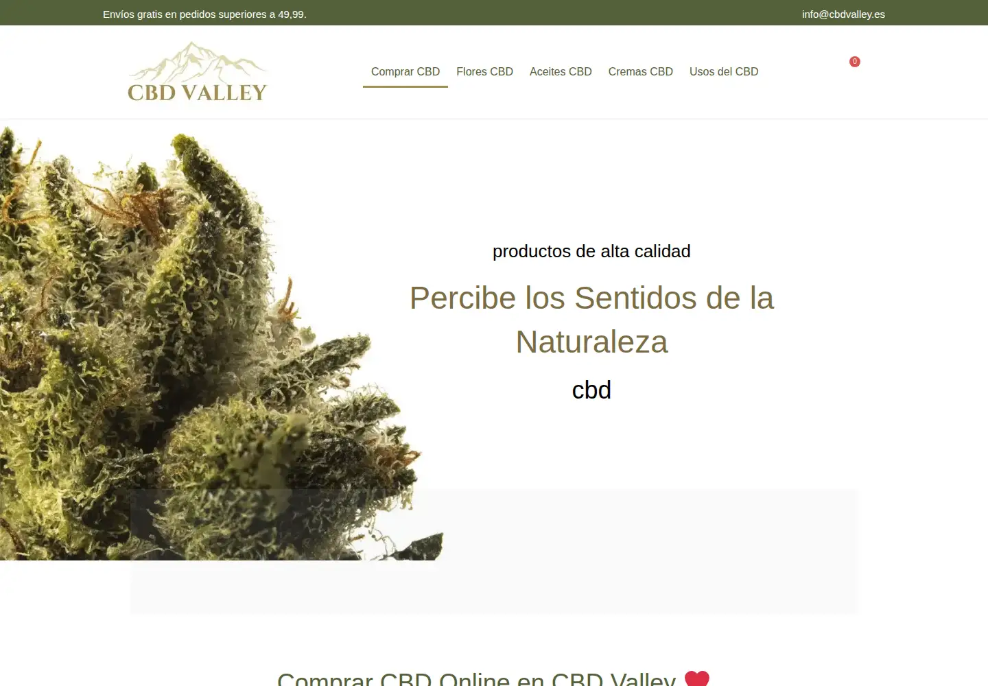 Captured homepage of cbdvalley.es in the current scan