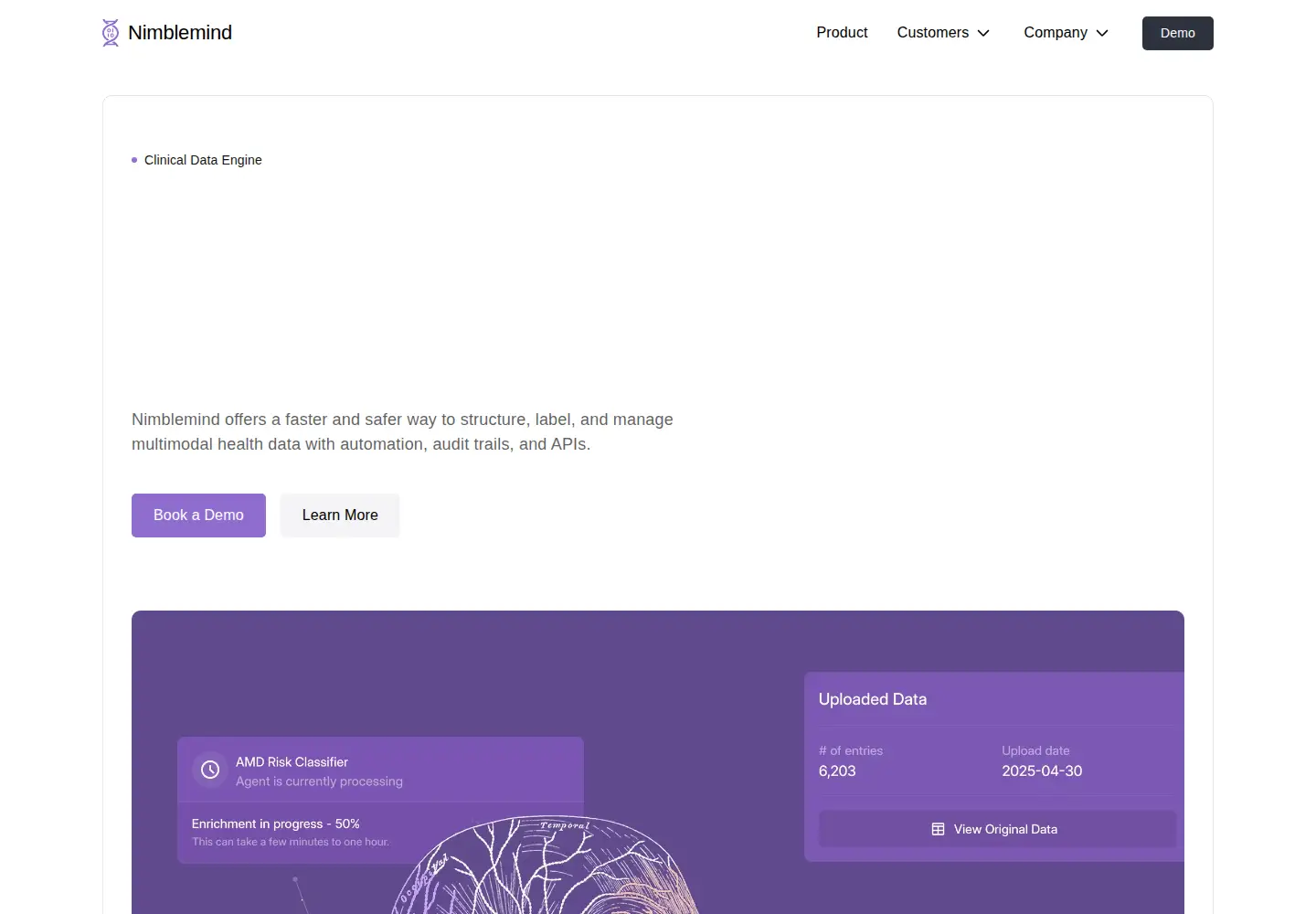 Captured homepage of nimblemind.ai in the current scan