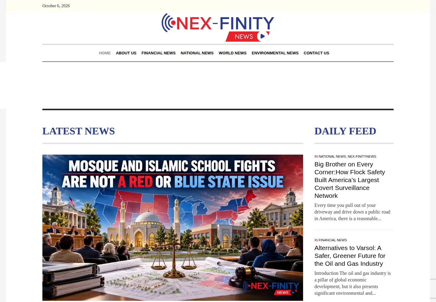 Captured homepage of nexfinitynews.com in the current scan