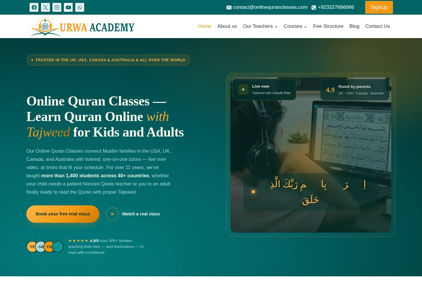 Screenshot of onlinequranclasses.com