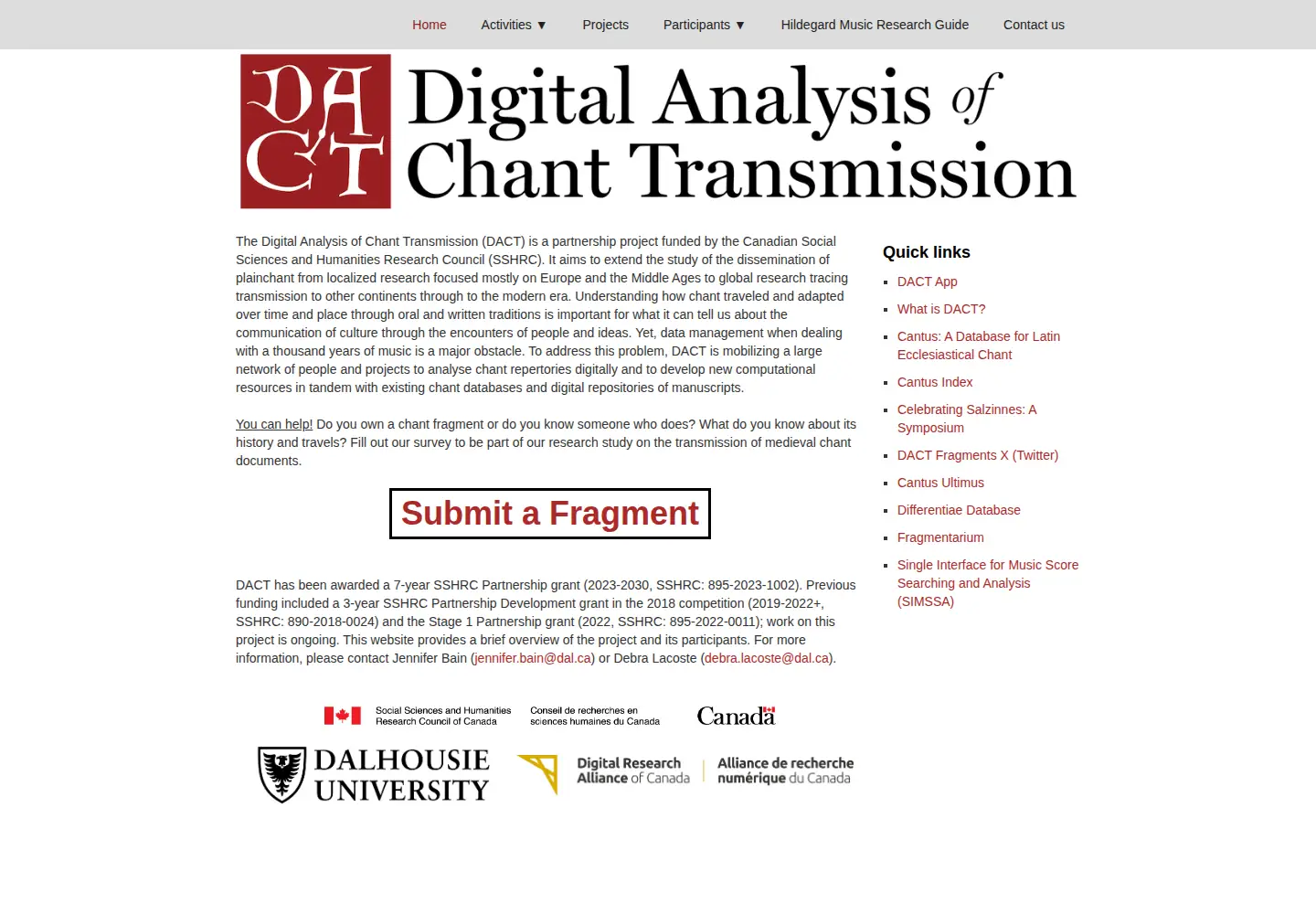 Captured homepage of dact-chant.ca in the current scan