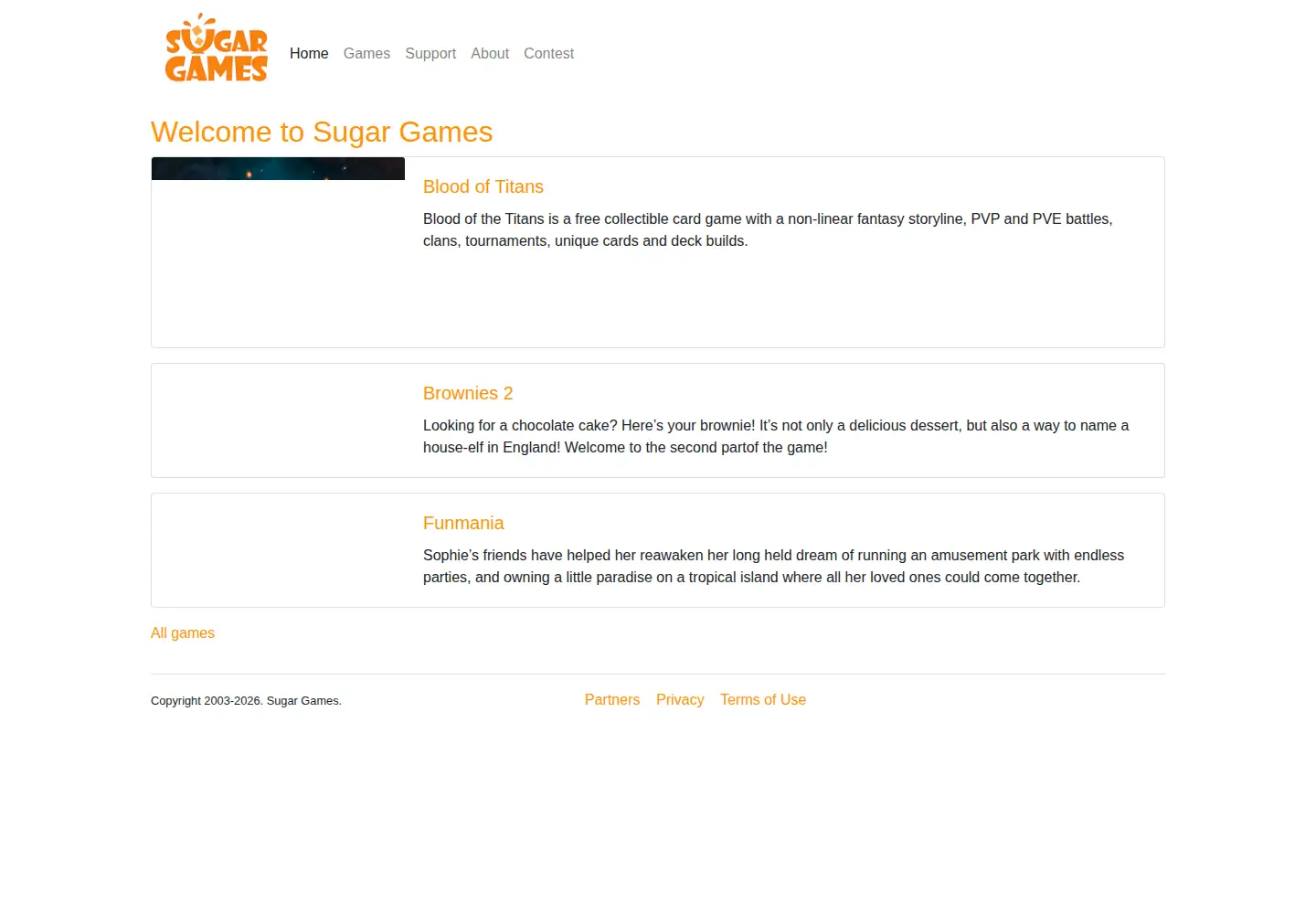 Captured homepage of sugargames.com in the current scan
