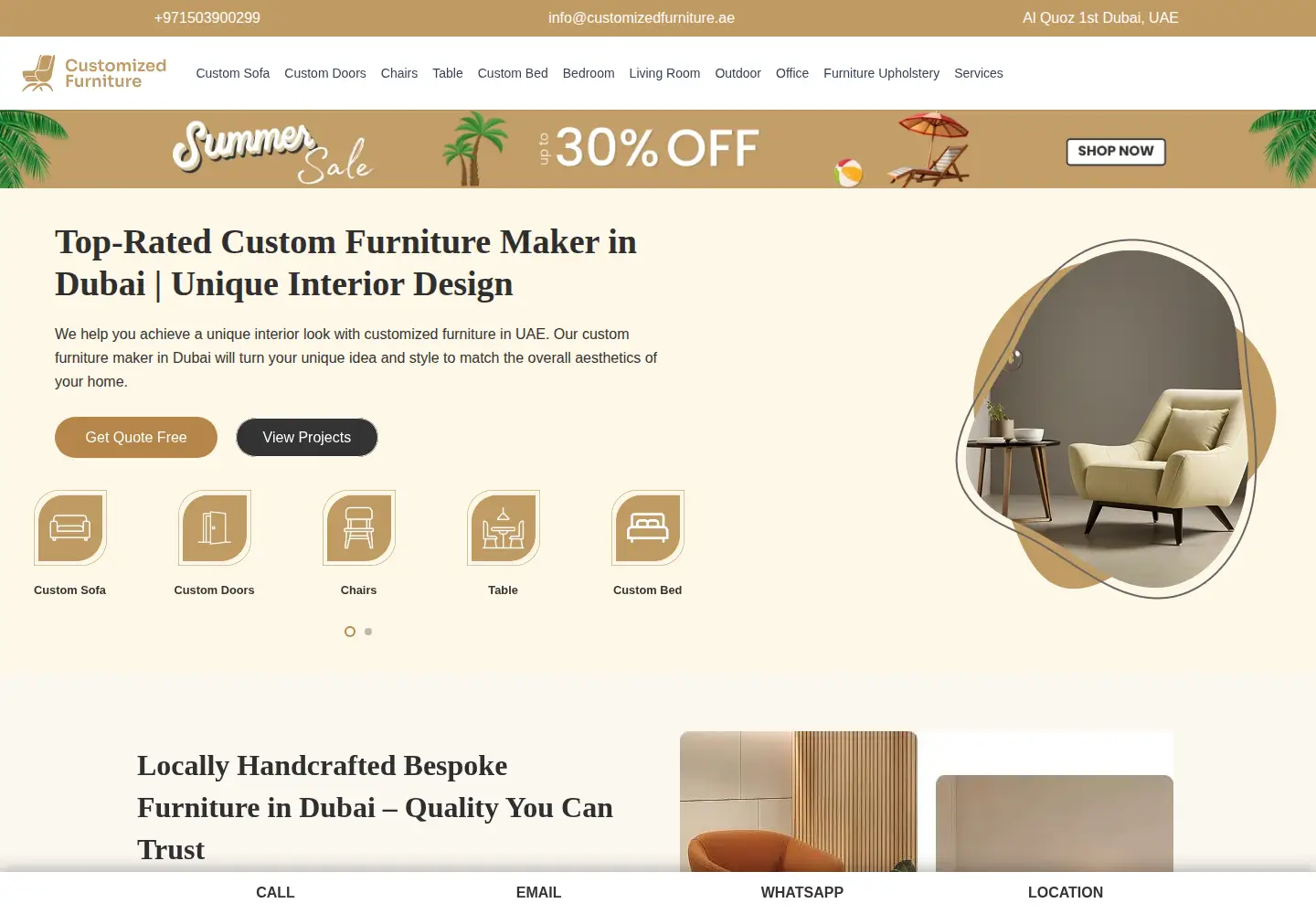 Captured homepage of customizedfurniture.ae in the current scan