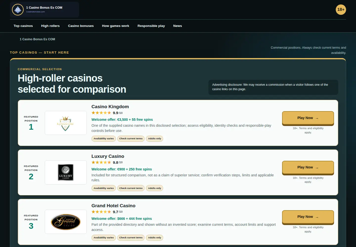 Screenshot of 1casinobonuses.com