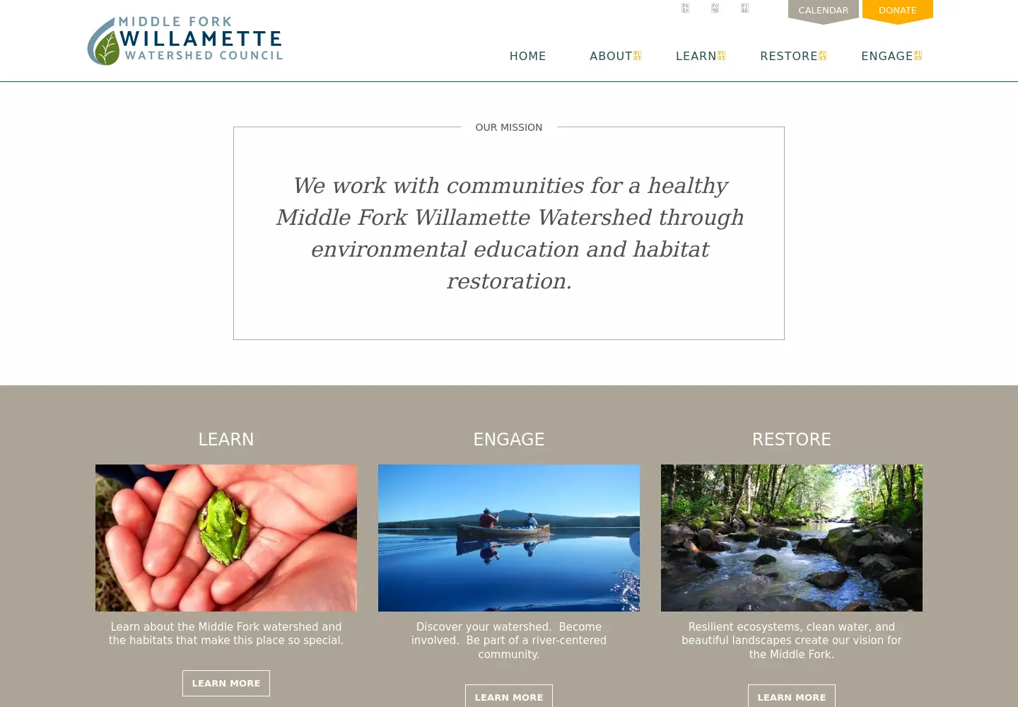 Captured homepage of middleforkwillamette.org in the current scan